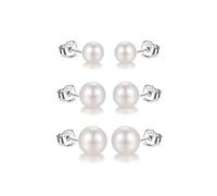 Weiße Perlenohrstecker Echte Perlen 3er Perlenohrringe Set Süßwasserperlen Ohrringe Silber 925 Süßwasser-zuchtperlen Ohrringe Ohrstecker 6mm 8mm 10mm 3 Paar Set