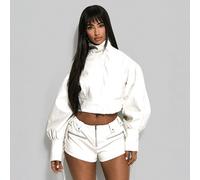 Weiße PU Ballon Oversized Trichterkragen Jacke Nur Sommer Herbst Winter Festival Urlaub Ausgehen Pantha