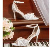 Weiße runde Zehenschuhe mit Faux-Perlen-Spitzendekor, elegante Hochzeit Party Damen High Heel Peep Zehen Sandalen für Weihnachten, elegante Schuhe