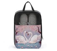 Weiße Schwäne mit rosa Blumenbaum-Schuhbeutel, Reise-Schuh-Organizer, wasserabweisend, Schuhbeutel mit Reißverschluss, Sneaker-Staubbeutel, grau, Einheitsgröße, modern, grau, Einheitsgröße, Modern