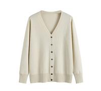 WeißE Strickjacke Damen ang Damen-Cardigan mit V-Ausschnitt und Jacke, einfarbiger Strickpullover DüNne Strickjacke Damen ang (Beige, M)