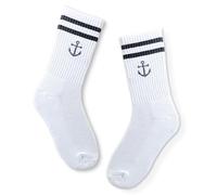 Weiße Tennissocke mit gesticktem Anker und schwarzen Streifen, Größe 41-46