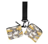 Weiße Wasserlilien, Enten, gelbe Blätter, Damen-Kartenetui, Kleingeldhalter, klein, tragbar, Münzgeldbörse, Kleingeldhalter mit Schlüsselanhänger, für Damen, 2 Stück, Weiße Seerosen, Enten, gelbe