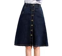 Weißer einreihiger Damen Knielang A-Linie Denim Rock Sommer Hohe Taille Solid Jeans Rock, dunkelblau, 40