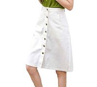 Weißer einreihiger Damen Knielang A-Linie Denim Rock Sommer Hohe Taille Solid Jeans Rock, weiß, 40