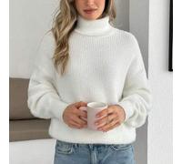 Weißer flauschiger Strickpullover mit Rollkragen und weicher Textur - minimalistischer Winteressenzial Damen Rippenpullover im Old Money Stil, süße Ob
