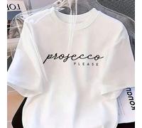 Weißes Damen-T-Shirt aus 100 % Baumwolle, Übergröße, mit Prosecco-Sekt-Muster, neuer Frühlings-/Sommer-Stil, Sportbekleidung, modisch, weich, atmungsa