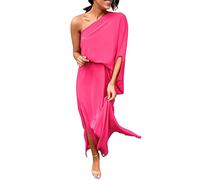 Weisses Kleid Damen - Frauen Sommer ÄRmellose EIN Schulterkleid Boho Blumendruck Rauchige Midi-Kleidung Tiered Ruffle Long Maxi Enges Kleid Damen V Ausschnitt Tief