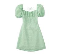 Weißes, modisches Damenkleid aus Leinenmischung, weiblich, quadratischer Ausschnitt, Kurze Puffärmel, rückenfrei, überkreuzte Träger, Kleid für Damen-Mint-M