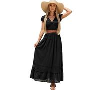Weißes Spitzen-Maxikleid Im Boho-Stil for Damen - Elegantes, Hoch Tailliertes, Fließendes Kleid Mit Stickerei Und V-Ausschnitt for Hochzeitsgäste Und Urlaub(Black,2XL)
