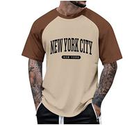 Weißes T-Shirt Herren Jeans Hemden Für Herren Herren Hemd Rundhals Farbblock New York City Druck Oversized Tshirt Relaxed Fit Freizeitshirt Lockere Passform Harem T Shirt Tshirt (Khaki, 3Xl)