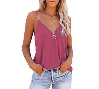 WeißEs Top Mit Spitze Tshirt BH Mit BüGel Crop Sexy Einfarbig Camisole V Ausschnitt SpaghettiträGer Basic Weste Blusen Mit ReißVerschluss Casual Locker Deckenpullover (Hot Pink, XXL)