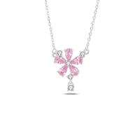 Weißgold 750 Echte Goldschmuck Halskette mit Tropfen Rose Lab Rosa Saphir, Blumen Anhänger Damenkette 18K Moissanit 45cm