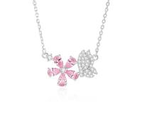 Weißgold Au750 Echt Halskette mit Tropfen Rose Lab Saphir, Blumen Schmetterling Anhänger Damenkette 18K Moissanit 45cm