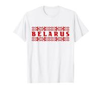 Weißrussland-Flagge, traditionelles rotes Ornament-Muster T-Shirt