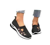 weit diabetiker schuhe damen, Orthopädische Schuhe Damen Bedruckt Sommerschuhe Weite H Diabetiker Sneaker Slip On Schlupfschuhe Hallux Valgus Gesundheitsschuhe Outdoor Walkingschuhe, Schwarz, 39