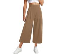 Weite Hose Damen 3/4 Sommerhose Damen Leicht Caprihose Damen Sommer Weite Bein Hosen High Waist Capri Stoffhose mit Gummizug Locker Dreiviertel Freizeithose Culotte Arbeitshose