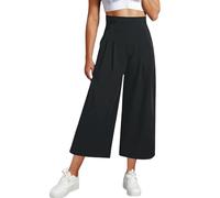Weite Hose Damen 3/4 Sommerhose Damen Leicht Caprihose Damen Sommer Weite Bein Hosen High Waist Capri Stoffhose mit Gummizug Locker Dreiviertel Freizeithose Culotte Arbeitshose