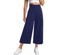 Weite Hose Damen 3/4 Sommerhose Damen Leicht Caprihose Damen Sommer Weite Bein Hosen High Waist Capri Stoffhose mit Gummizug Locker Dreiviertel Freizeithose Culotte Arbeitshose