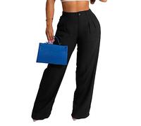 Weite Hose Damen, Damen-Hose Aus Baumwollleinen Mit Weitem Bein Modisch Einfarbig Mit Reißverschluss Vorne Palazzo-Hose Mit Hoher Taille Sommer Elegante Freizeit-Bürohose Hose Mit Geradem Bein Sch