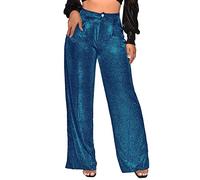Weite Hose Damen, Damen-Pailletten-Hose Mit Weitem Bein Vintage Glänzend Glitzernd Hohe Taille Palazzo-Hose Sexy Modische Hose Mit Geradem Bein Baggy-Hose Glitzer Party Clubwear Streetwear Blau Xxl