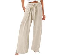 Weite Hose Damen Hose Schwarz Damen Wanderhose Damen Zip Off High Waist Tunnelzug Einfarbiges Weite Hose Mit Taschen Baumwoll Leinen Locker Chino Hose Leicht Sommerhose Damen Jeans (Khaki, Xl)