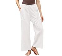 Weite Hosen Damen Cargohose Damen Baggy Laufhose Damen Lang High Waist Einfarbiges Tunnelzug Sommerhose Mit Taschen Baumwoll Leinen Locker Chino Hose Leicht Stoffhose Weite Hose Damen (Weiß, 3Xl)