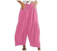 Weite Hosen Damen Damen Yoga Hose Paperbag Hosen Damen High Waist Einfarbiges Stretch Plissee Hose Mit Taschen Tunnelzug Elastische Taille Freizeithose Locker Sommerhose Yogahose Damen (Rosa, S
