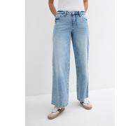 Weite Jeans BONPRIX, Damen, Gr. 40, N-Gr, eisblau denim used (länge: regulär), Denim/Jeans, Obermaterial: 99% Baumwolle, 1% Elasthan, loose fit, Jeans, mittlere Bundhöhe, aus festem Baumwoll-Denim, mi