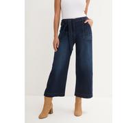 Weite Jeans BONPRIX, Damen, Gr. 42, N-Gr, nachtblau denim, Denim/Jeans, Obermaterial: 76% Baumwolle, 16% Polyester, 7% Viskose, 1% Elasthan, loose fit, Jeans, mit seitlichem Teilgummibund, mit Bindegü