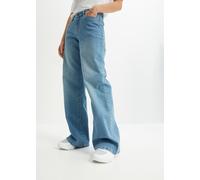 Weite Jeans BONPRIX, Damen, Gr. 44, K-Gr, hellblau denim (länge: kurz), Denim/Jeans, Obermaterial: 82% Baumwolle, 17% Polyester, 1% Elasthan, Abriebeffekte, unifarben, loose fit lang, Jeans, Loose Fit
