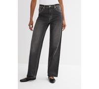 Weite Jeans BONPRIX, Damen, Gr. 44, N-Gr, grau (schwarz denim used (länge: regulär)), Denim/Jeans, Obermaterial: 99% Baumwolle, 1% Elasthan, loose fit, Jeans, loose fit Passform, hoher Bund, aus überw