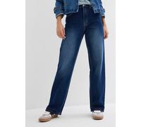 Weite Jeans BONPRIX, Damen, Gr. 46, N-Gr, blau (dunkelblau denim used (länge: regulär)), Denim/Jeans, Obermaterial: 99% Baumwolle, 1% Elasthan, loose fit, Jeans, loose fit Passform, hoher Bund, aus üb