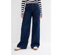 Weite Jeans BONPRIX, Damen, Gr. 50, N-Gr, blau (tiefblau denim ungewaschen (länge: regulär)), Denim/Jeans, Obermaterial: 99% Baumwolle, 1% Elasthan, loose fit, Jeans, mittlerer Bund, mit Elasthan-Ante