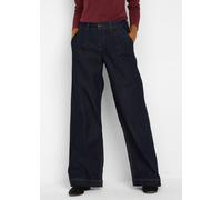 Weite Jeans BONPRIX "Wide-Leg-Jeans High Waist, Bequembund", Damen, Gr. 54, N-Gr, blau (dunkelblau denim), Obermaterial: 82% Baumwolle, 17% Polyester, 1% Elasthan, loose fit, Jeans, Loose Fit Passform
