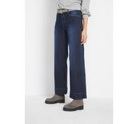 Weite Jeans BONPRIX "Wide Leg Jeans Mid Waist, Stretch", Damen, Gr. 46, K-Gr, blau (dunkelblau denim used (länge: kurz)), Denim/Jeans, Obermaterial: 82% Baumwolle, 17% Polyester, 1% Elasthan, unifarbe