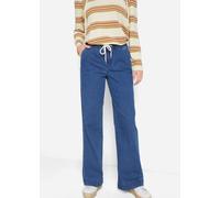 Weite Jeans BONPRIX "Wide Leg Jeans Mid Waist, Stretch", Damen, Gr. 48, K-Gr, blau denim (länge: kurz), Denim/Jeans, Obermaterial: 82% Baumwolle, 17% Polyester, 1% Elasthan, loose fit lang, Jeans Weit