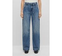 Weite Jeans BOSS ORANGE "PLEATED BARREL 1.0 Premium Damenmode", Damen, Gr. 30, Länge 32, medium blau 422, Denim/Jeans, Obermaterial: 61% Baumwolle, 39% Lyocell, unifarben, lang, Jeans, mit Bindegürtel