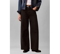 Weite Jeans CALVIN KLEIN "THE WIDE LEG", Damen, Gr. 27, Länge 33, schwarz (worn schwarz), Denim/Jeans, Obermaterial: 100% Baumwolle, unifarben, regular fit lang, Jeans, Regular fit mit ausgestelltem B