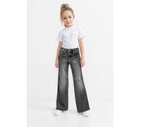 Weite Jeans CARS JEANS "Jeans Veronique", Mädchen, Gr. 15 (170), N-Gr, schwarz, Denim/Jeans, Obermaterial: 98% Baumwolle, 2% Elasthan, Abriebeffekte, ausgestellt normal, Jeans, im 5-Pocket Stil (54539