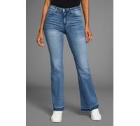 Weite Jeans KANGAROOS, Damen, Gr. 34, N-Gr, blau (blau used), Denim/Jeans, Obermaterial: 76% Baumwolle, 16% Polyester, 7% Viskose, 1% Elasthan, bootcut fit lang, Jeans, Flare Weite Jeans High Waist (6