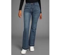 Weite Jeans KANGAROOS, Damen, Gr. 42, N-Gr, blau (dunkelblau us), Denim/Jeans, Obermaterial: 76% Baumwolle, 16% Polyester, 7% Viskose, 1% Elasthan, bootcut fit lang, Jeans, Flare Weite Jeans High Wais