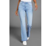 Weite Jeans KANGAROOS, Damen, Gr. 44, N-Gr, blau (bleached), Denim/Jeans, Obermaterial: 76% Baumwolle, 16% Polyester, 7% Viskose, 1% Elasthan, bootcut fit lang, Jeans, Flare Weite Jeans High Waist (89