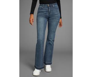 Weite Jeans KANGAROOS, Damen, Gr. 50, N-Gr, blau (dunkelblau us), Denim/Jeans, Obermaterial: 76% Baumwolle, 16% Polyester, 7% Viskose, 1% Elasthan, bootcut fit lang, Jeans, Flare Weite Jeans High Wais