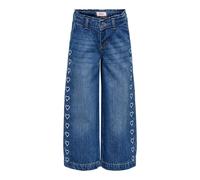 Weite Jeans KIDS ONLY "KMGCOMET HEART WIDE DNM DIA3020 NOOS", Mädchen, Gr. 128, N-Gr, medium blau denim detail:heart embroidery, Denim/Jeans, Obermaterial: 100% Baumwolle, weit normal, Jeans (72117221