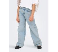 Weite Jeans KIDS ONLY "KOGCOBAIN RHINESTONE WIDE DNM AZG NOOS", Mädchen, Gr. 152, N-Gr, blau (light blau denim), Denim/Jeans, Obermaterial: 100% Baumwolle, unifarben, relaxed fit lang, Jeans (61099958