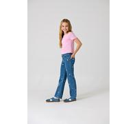 Weite Jeans KIDS ONLY "KOGJUICY WIDE LEG HEART EMB DNM JEANS", Mädchen, Gr. 128, N-Gr, blau (light medium blau denim), Denim/Jeans, Obermaterial: 98% Baumwolle, 2% Elasthan, bedruckt, weit knöchellang
