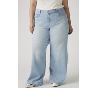 Weite Jeans LEVI'S PLUS "PL 318 SHAPING WIDE LEG", Damen, Gr. 14 (46), Länge 30, tall glass of water plus, Denim/Jeans, Obermaterial: 80% Baumwolle, 19% Polyester, 1% Elasthan, unifarben, weit knöchel