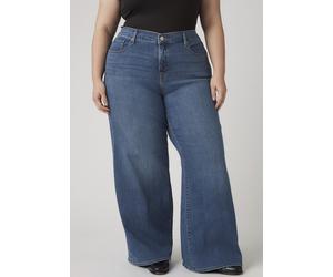 Weite Jeans LEVI'S PLUS "PL 318 SHAPING WIDE LEG", Damen, Gr. 14 (46), Länge 34, blau (clever girl plus), Denim/Jeans, Obermaterial: 80% Baumwolle, 19% Polyester, 1% Elasthan, unifarben, weit knöchell