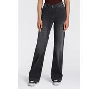 Weite Jeans MAC "Dream Wide authentic", Damen, Gr. 42, Länge 30, grau (natty anthrazit used), Denim/Jeans, Obermaterial: 90% Baumwolle, 7% Elastomultiester, 3% Elasthan, straight fit lang, Jeans, mit